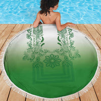 Philippines Barong Style Beach Blanket with Polynesian Art and Leaf Motif Green Color