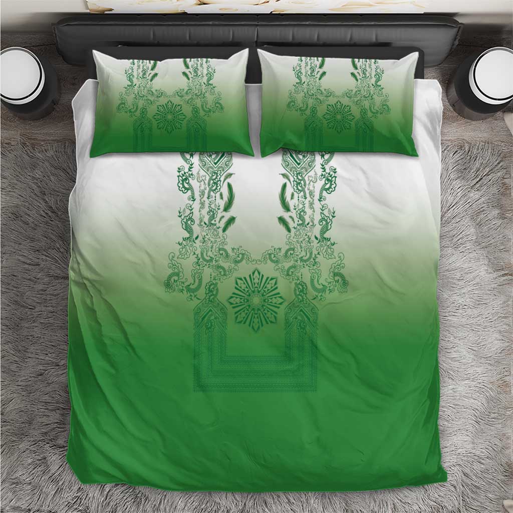 Philippines Barong Style Bedding Set with Polynesian Art and Leaf Motif Green Color LT03 Green - Polynesian Pride