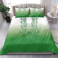 Philippines Barong Style Bedding Set with Polynesian Art and Leaf Motif Green Color