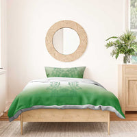 Philippines Barong Style Bedding Set with Polynesian Art and Leaf Motif Green Color