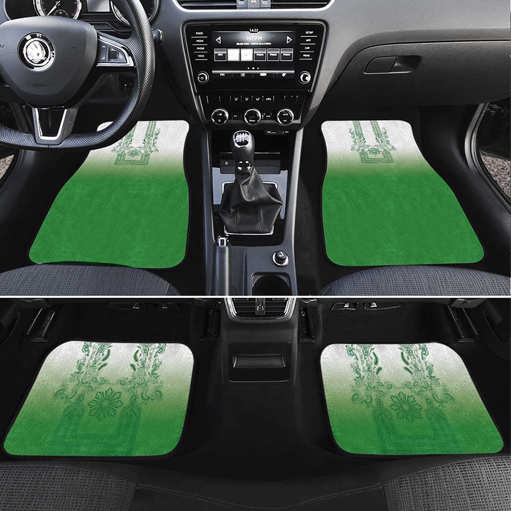 Philippines Barong Style Car Mats with Polynesian Art and Leaf Motif Green Color