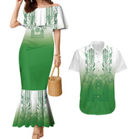 Philippines Barong Style Couples Matching Mermaid Dress and Hawaiian Shirt with Polynesian Art and Leaf Motif Green Color LT03 Green - Polynesian Pride