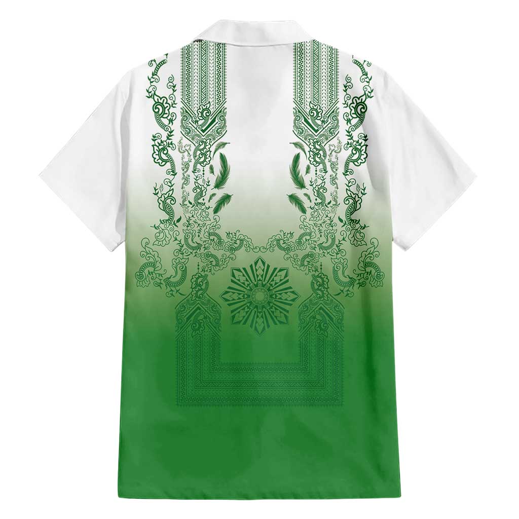 Philippines Barong Style Family Matching Long Sleeve Bodycon Dress and Hawaiian Shirt with Polynesian Art and Leaf Motif Green Color LT03 - Polynesian Pride