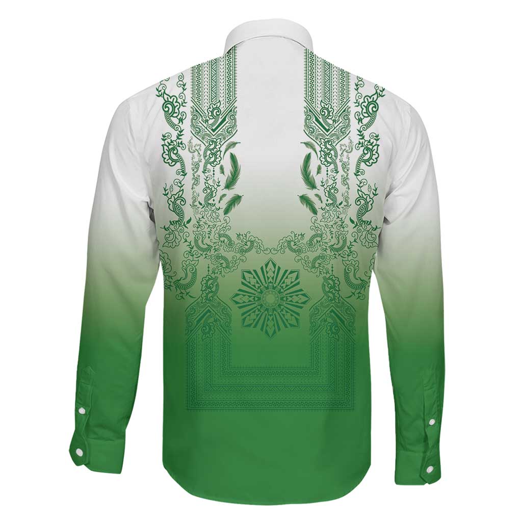 Philippines Barong Style Family Matching Mermaid Dress and Hawaiian Shirt with Polynesian Art and Leaf Motif Green Color LT03 - Polynesian Pride