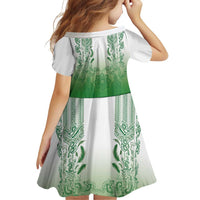 Philippines Barong Style Family Matching Tank Maxi Dress and Hawaiian Shirt with Polynesian Art and Leaf Motif Green Color LT03 - Polynesian Pride