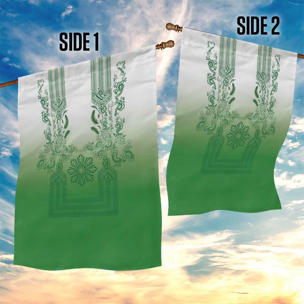 Philippines Barong Style Garden Flag with Polynesian Art and Leaf Motif Green Color