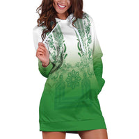 Philippines Barong Style Hoodie Dress with Polynesian Art and Leaf Motif Green Color LT03 Green - Polynesian Pride
