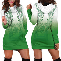 Philippines Barong Style Hoodie Dress with Polynesian Art and Leaf Motif Green Color LT03 - Polynesian Pride