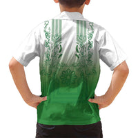 Philippines Barong Style Kid Hawaiian Shirt with Polynesian Art and Leaf Motif Green Color LT03 - Polynesian Pride