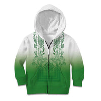 Philippines Barong Style Kid Hoodie with Polynesian Art and Leaf Motif Green Color