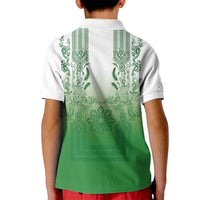 Philippines Barong Style Kid Polo Shirt with Polynesian Art and Leaf Motif Green Color LT03 - Polynesian Pride