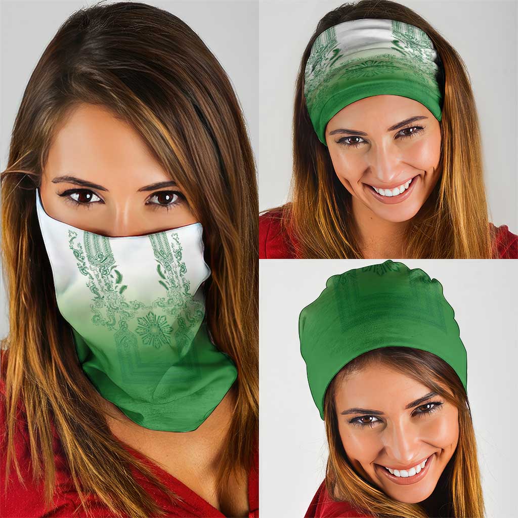 Philippines Barong Style Neck Gaiter with Polynesian Art and Leaf Motif Green Color