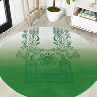 Philippines Barong Style Round Carpet with Polynesian Art and Leaf Motif Green Color