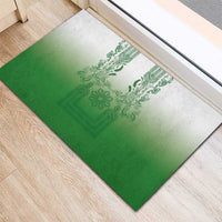 Philippines Barong Style Rubber Doormat with Polynesian Art and Leaf Motif Green Color
