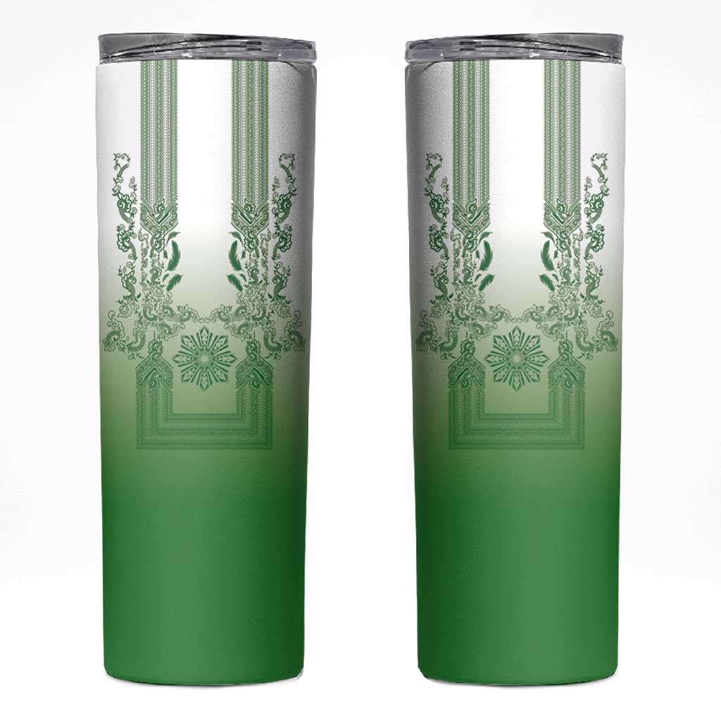 Philippines Barong Style Skinny Tumbler with Polynesian Art and Leaf Motif Green Color LT03 Green - Polynesian Pride