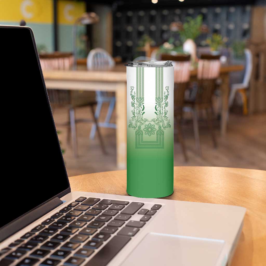 Philippines Barong Style Skinny Tumbler with Polynesian Art and Leaf Motif Green Color LT03 - Polynesian Pride