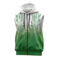 Philippines Barong Style Sleeveless Zip Hoodie with Polynesian Art and Leaf Motif Green Color LT03 Green - Polynesian Pride