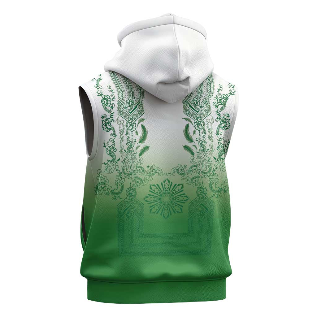 Philippines Barong Style Sleeveless Zip Hoodie with Polynesian Art and Leaf Motif Green Color LT03 - Polynesian Pride