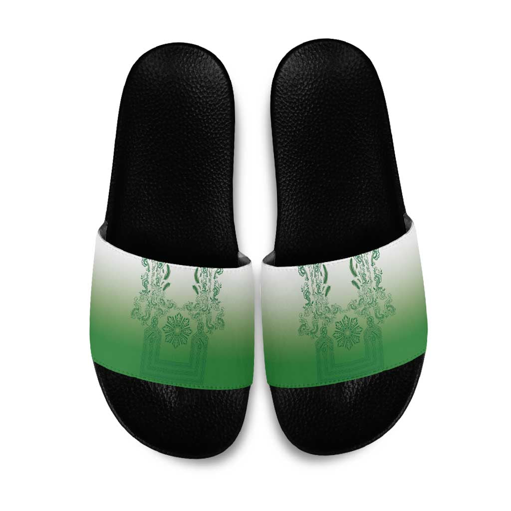 Philippines Barong Style Slide Sandals with Polynesian Art and Leaf Motif Green Color LT03 Green - Polynesian Pride