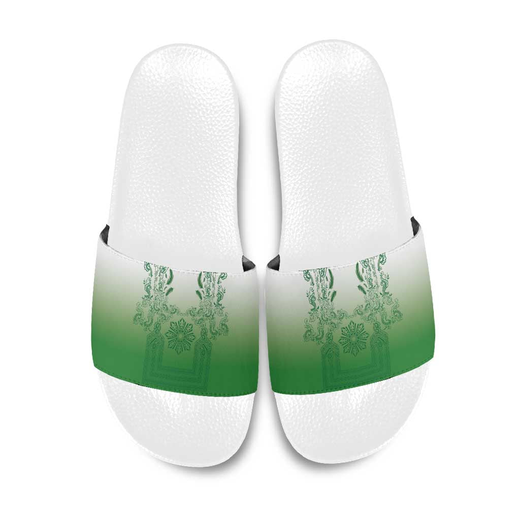 Philippines Barong Style Slide Sandals with Polynesian Art and Leaf Motif Green Color LT03 Green - Polynesian Pride