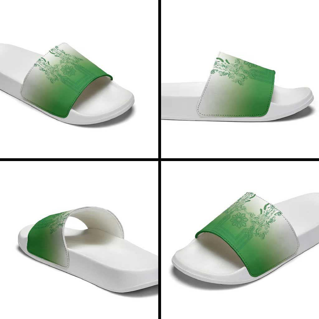 Philippines Barong Style Slide Sandals with Polynesian Art and Leaf Motif Green Color LT03 - Polynesian Pride