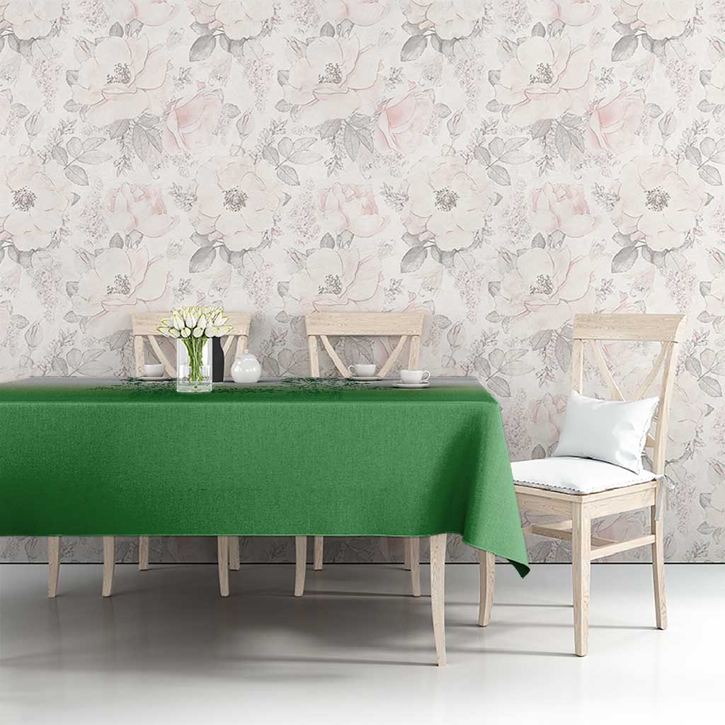 Philippines Barong Style Tablecloth with Polynesian Art and Leaf Motif Green Color