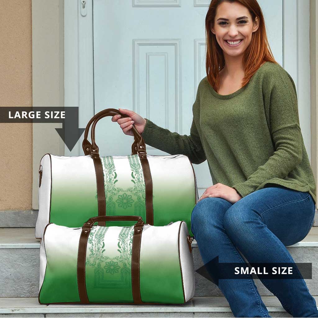Philippines Barong Style Travel Bag with Polynesian Art and Leaf Motif Green Color