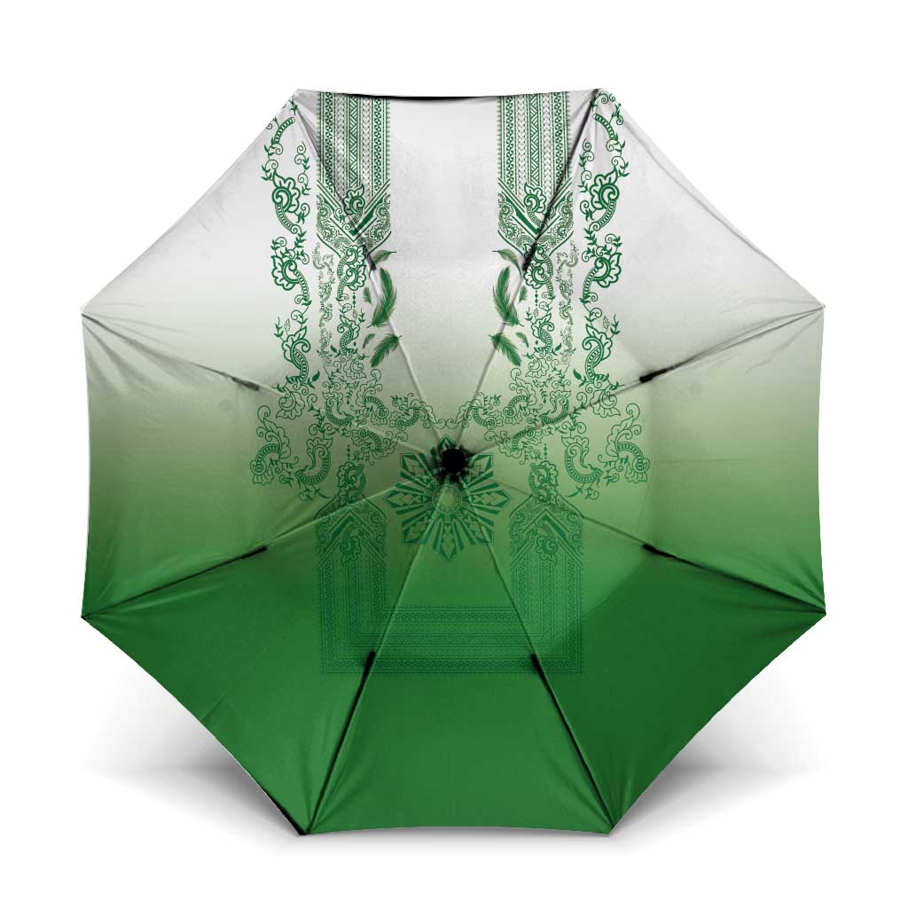 Philippines Barong Style Umbrella with Polynesian Art and Leaf Motif Green Color LT03 One Size Folded 11.42 inch Opened Diameter 37.4 inch Green - Polynesian Pride