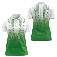 Philippines Barong Style Women Polo Shirt with Polynesian Art and Leaf Motif Green Color LT03 - Polynesian Pride