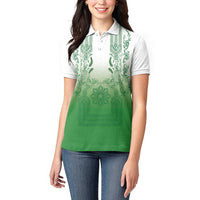 Philippines Barong Style Women Polo Shirt with Polynesian Art and Leaf Motif Green Color LT03 - Polynesian Pride