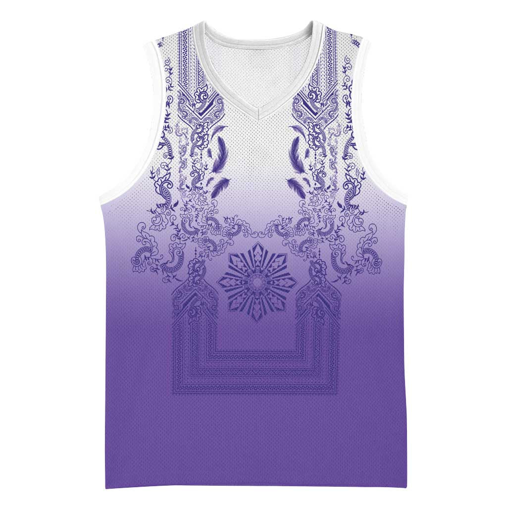 Philippines Barong Style Basketball Jersey with Polynesian Art and Leaf Motif Purple Color LT03 Unisex Purple - Polynesian Pride