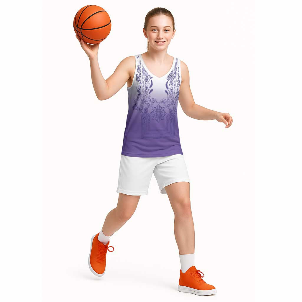 Philippines Barong Style Basketball Jersey with Polynesian Art and Leaf Motif Purple Color LT03 - Polynesian Pride