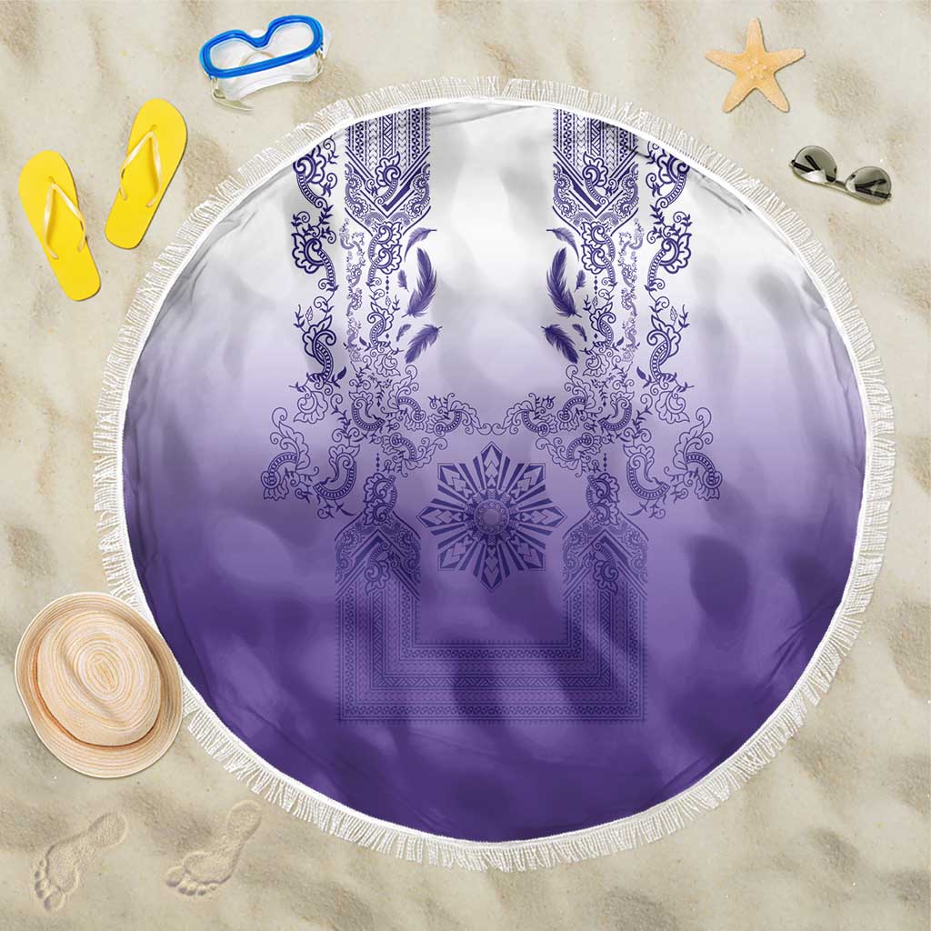 Philippines Barong Style Beach Blanket with Polynesian Art and Leaf Motif Purple Color