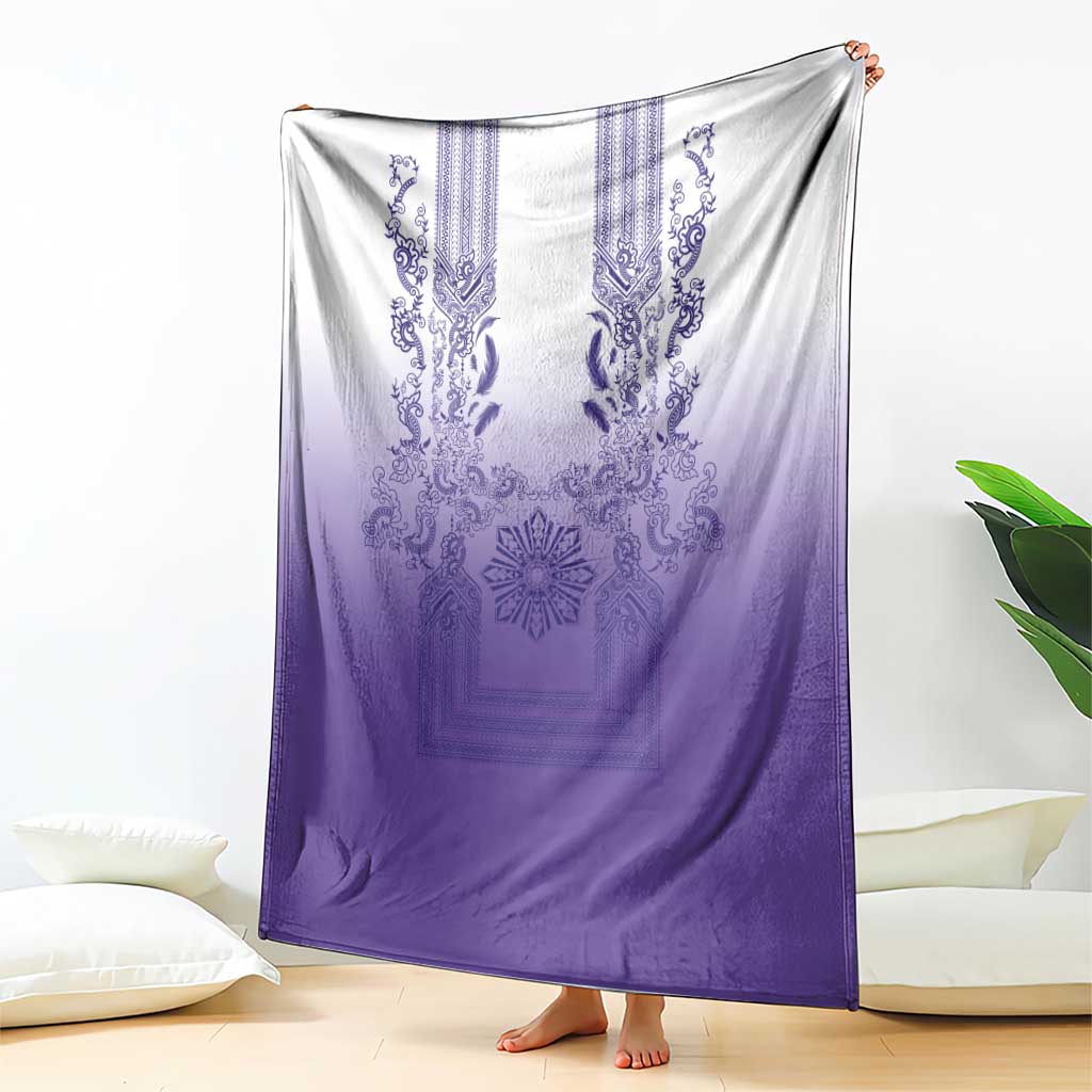 Philippines Barong Style Blanket with Polynesian Art and Leaf Motif Purple Color