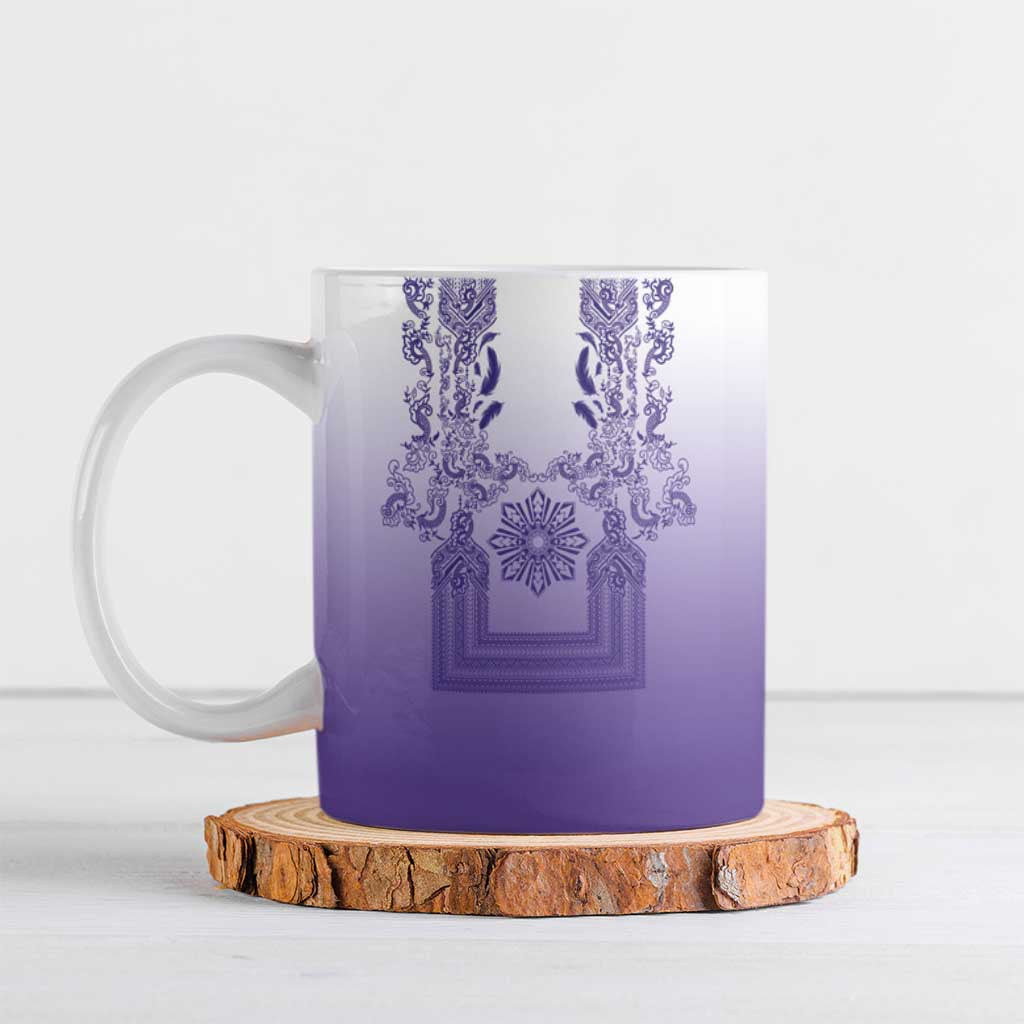 Philippines Barong Style Ceramic Mug with Polynesian Art and Leaf Motif Purple Color