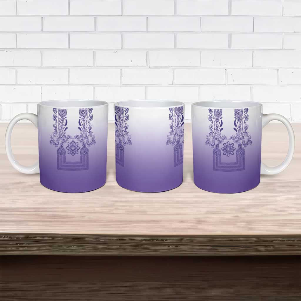 Philippines Barong Style Ceramic Mug with Polynesian Art and Leaf Motif Purple Color