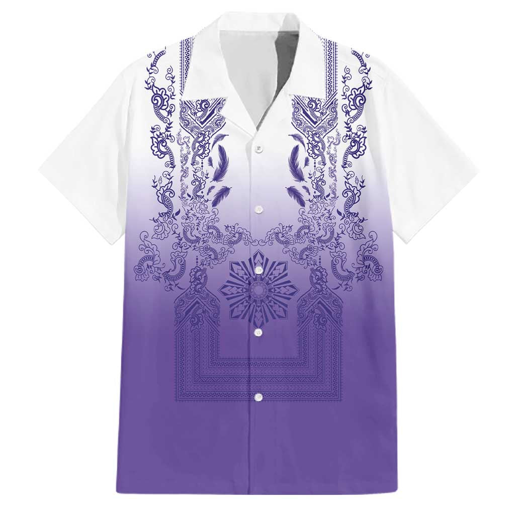 Philippines Barong Style Family Matching Long Sleeve Bodycon Dress and Hawaiian Shirt with Polynesian Art and Leaf Motif Purple Color LT03 Dad's Shirt - Short Sleeve Purple - Polynesian Pride