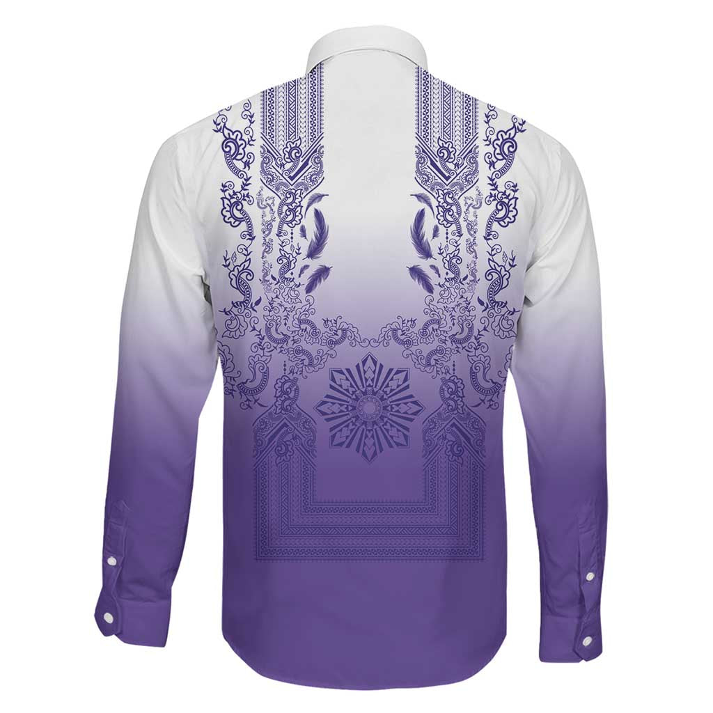 Philippines Barong Style Family Matching Off The Shoulder Long Sleeve Dress and Hawaiian Shirt with Polynesian Art and Leaf Motif Purple Color LT03 - Polynesian Pride