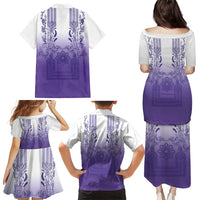Philippines Barong Style Family Matching Puletasi and Hawaiian Shirt with Polynesian Art and Leaf Motif Purple Color LT03 - Polynesian Pride