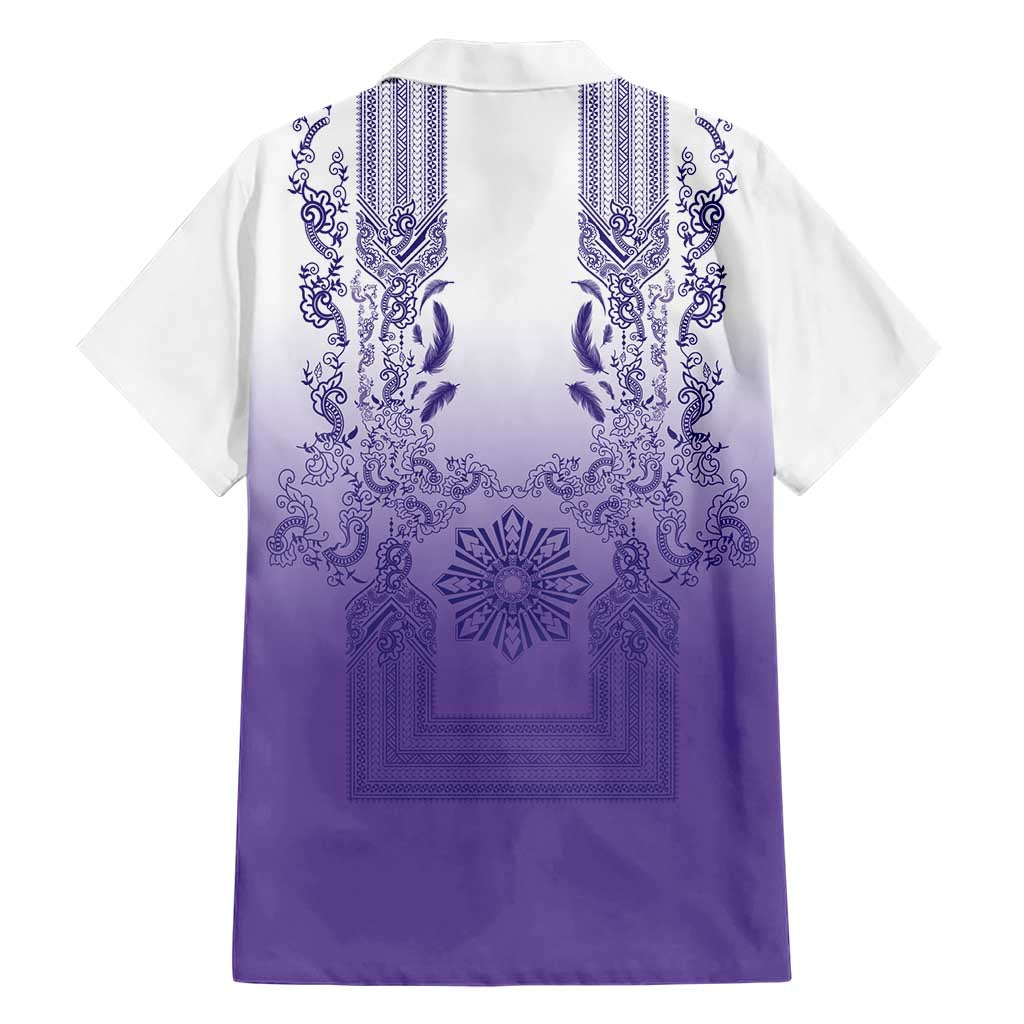 Philippines Barong Style Family Matching Puletasi and Hawaiian Shirt with Polynesian Art and Leaf Motif Purple Color LT03 - Polynesian Pride