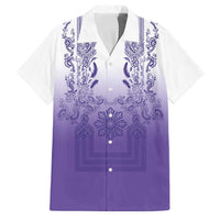 Philippines Barong Style Family Matching Short Sleeve Bodycon Dress and Hawaiian Shirt with Polynesian Art and Leaf Motif Purple Color LT03 Dad's Shirt - Short Sleeve Purple - Polynesian Pride