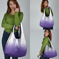 Philippines Barong Style Grocery Bag with Polynesian Art and Leaf Motif Purple Color