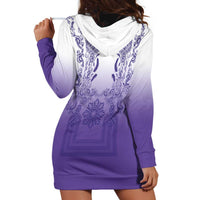 Philippines Barong Style Hoodie Dress with Polynesian Art and Leaf Motif Purple Color LT03 - Polynesian Pride