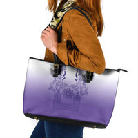 Philippines Barong Style Leather Tote Bag with Polynesian Art and Leaf Motif Purple Color