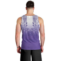 Philippines Barong Style Men Tank Top with Polynesian Art and Leaf Motif Purple Color