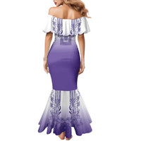 Philippines Barong Style Mermaid Dress with Polynesian Art and Leaf Motif Purple Color LT03 - Polynesian Pride