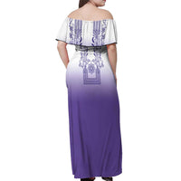 Philippines Barong Style Off Shoulder Maxi Dress with Polynesian Art and Leaf Motif Purple Color LT03 - Polynesian Pride