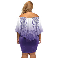 Philippines Barong Style Off Shoulder Short Dress with Polynesian Art and Leaf Motif Purple Color LT03 - Polynesian Pride
