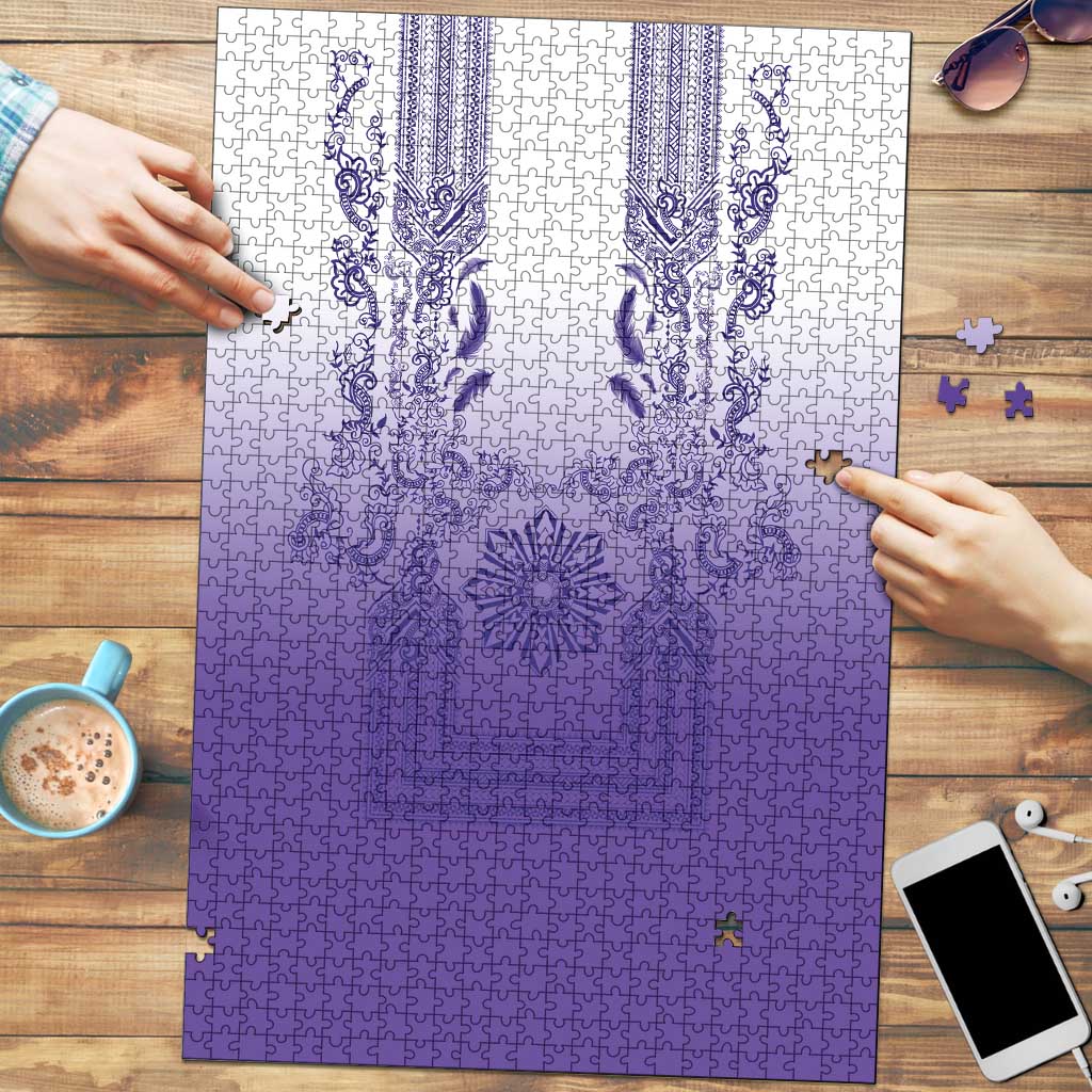 Philippines Barong Style Puzzle with Polynesian Art and Leaf Motif Purple Color LT03 Purple - Polynesian Pride