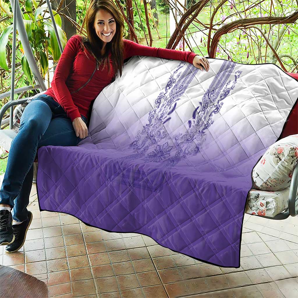 Philippines Barong Style Quilt with Polynesian Art and Leaf Motif Purple Color